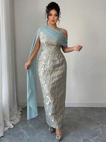 Elenzga Đầm maxi nữ bán chạy nhất, chất liệu vải jacquard vàng óng ánh, kiểu dáng thanh lịch với khăn choàng chiffon, thích hợp cho các bữa tiệc, hẹn hò, mua sắm và nhiều dịp khác trong mùa xuân/hè. - màu xanh lá - Xem 5