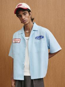 TOKVUE Men's Blue And White Striped Letter Print Shirt - Blue and White - View 6