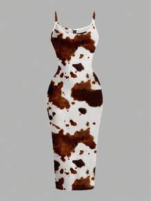 Veykashi Music Festival Vacation Casual Bodycon Camisole Maxi Dress, Suitable For Summer, Music Festivals, Denim Print, Western Cowgirl Style - Multicolor - View 6