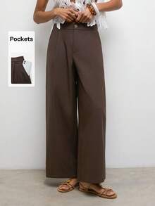 Maija Women's Loose Pleated Design Casual Pants - Brown - View 1