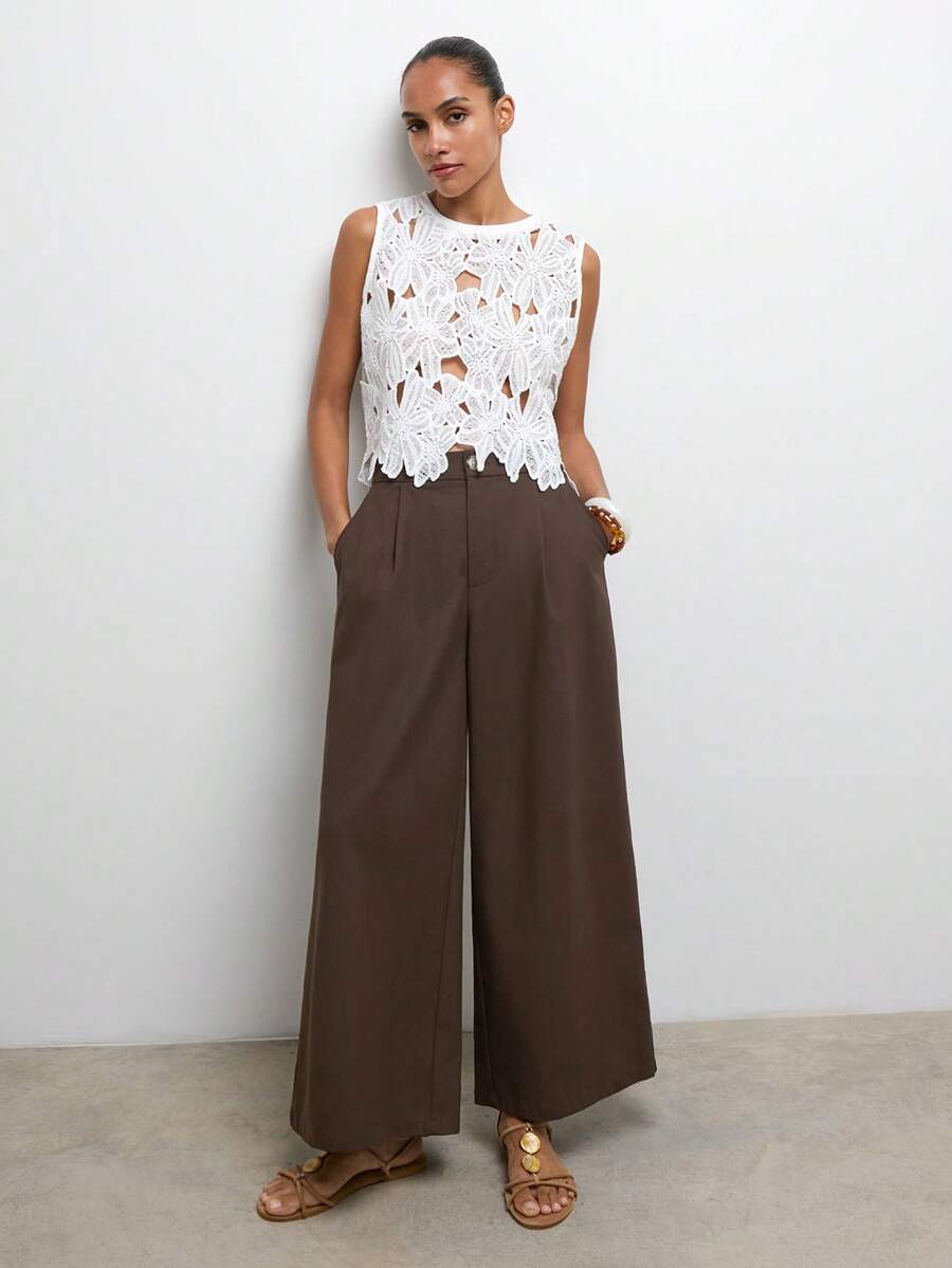 Maija Women's Loose Pleated Design Casual Pants - Brown - View 1