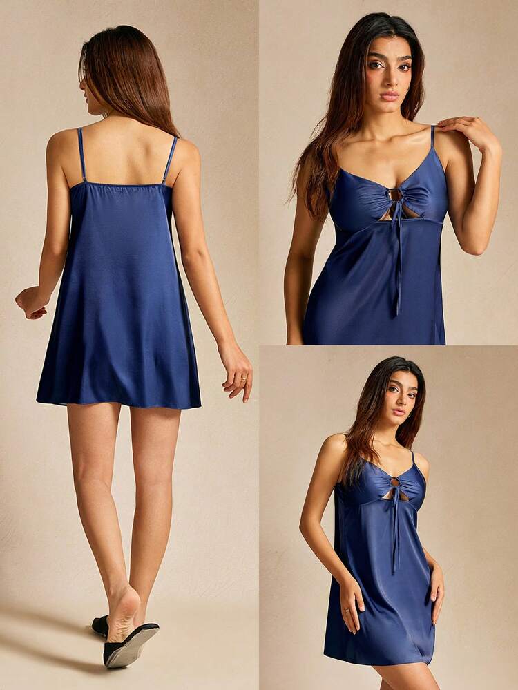 Bohemian Chic Navy Satin Nightgown