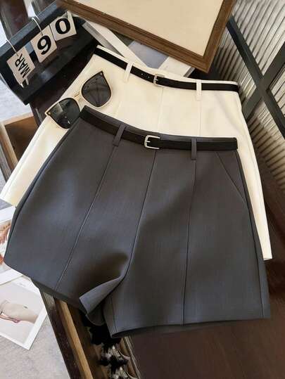 Franclia 女士高腰休闲短裤，时尚百搭，显瘦效果，适合春夏通勤和办公穿着，灰色