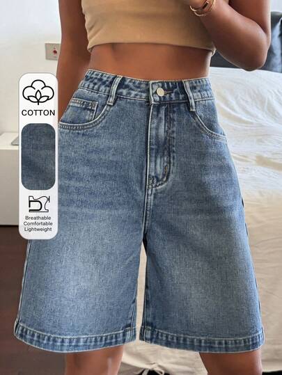 DAZY Shorts vaqueros tipo bermuda de ajuste holgado con bolsillos para mujer, estilo Y2K para el verano