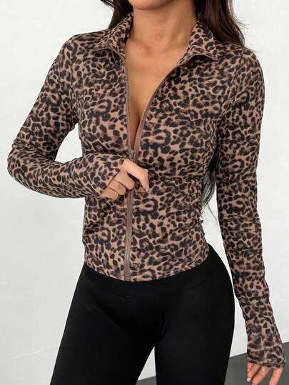 DAZY Áo khoác thể thao năng động họa tiết da báo, thích hợp cho mùa xuân và mùa hè.