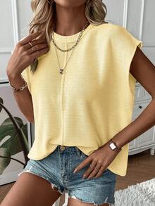 EMERY ROSE Women's Casual Solid Color Batwing Sleeve Sweater Vest, Summer - Yellow - View 6