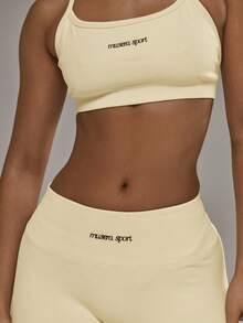 Sports Set: Sports Bra With A Racerback And Leggings With A Ruched Back. Autumn And Winter Activewear Set For Padel, Gym, Training. - Yellow - View 6
