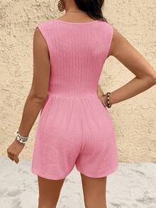 SHEIN Maternity Summer Casual Solid Color Textured V-Neck Jumpsuit - Pink - View 2