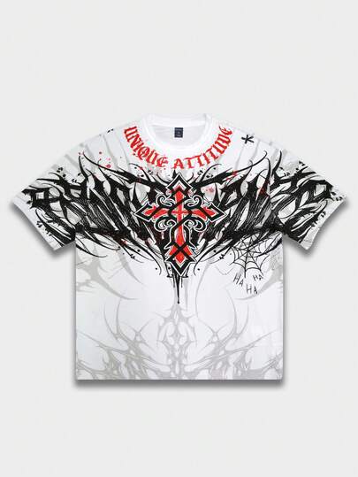 ROMWE MEN 2026 男士休闲时尚印花T恤，圆领短袖上衣，春夏新品