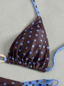 Swim Mod 女士波点印花挂脖系带比基尼两件式泳衣，海滩度假，春夏款 - 彩色 - 查看 3