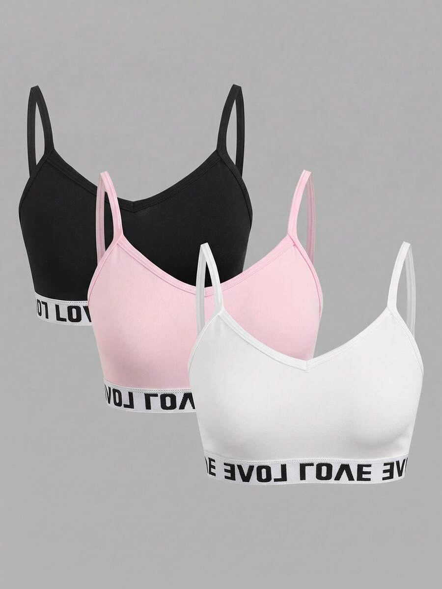 SHEIN Girlism 3件套少女简约字母装饰吊带背心文胸套装 - 彩色 - 查看 1