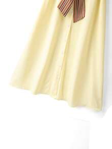 GlowEve Women's Elegant Casual Buttercup Yellow Petal Sleeve V-Neck Cardigan Midi Dress With Embroidery, Spring/Summer - Yellow - View 3