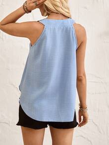 Breezaya Women's Blue Summer Boho Vacation Holiday Top, Lace Patchwork Vest, Beach, Country Music Festival Style Casual Sleeveless - Blue - View 2