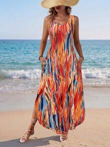 Sylviya Women Sleeveless Casual Dress, Simple And Fashionable For Daily Wear - Coral Orange - View 1