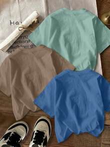 SHEIN | PAW Patrol 3pcs/Set Young Boy Casual Round Neck Cartoon Letter Print Short Sleeve T-Shirts, Versatile Daily Wear - Multicolor - View 2