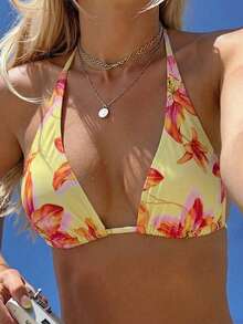 Swim Mod Women's Floral Print Vacation Casual Sexy Halter Bikini Top - Multicolor - View 1
