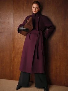 MOTF PREMIUM WOOL RAGLAN SLEEVE BELTED OVERCOAT - Red Violet - View 7