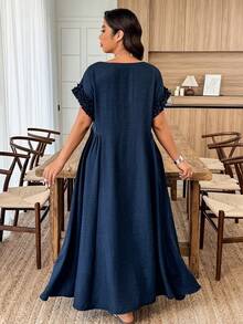Weeklong Vestido holgado sin mangas con cuello ancho y volantes para mujer de talla grande, primavera/verano - Azul - Ver 2