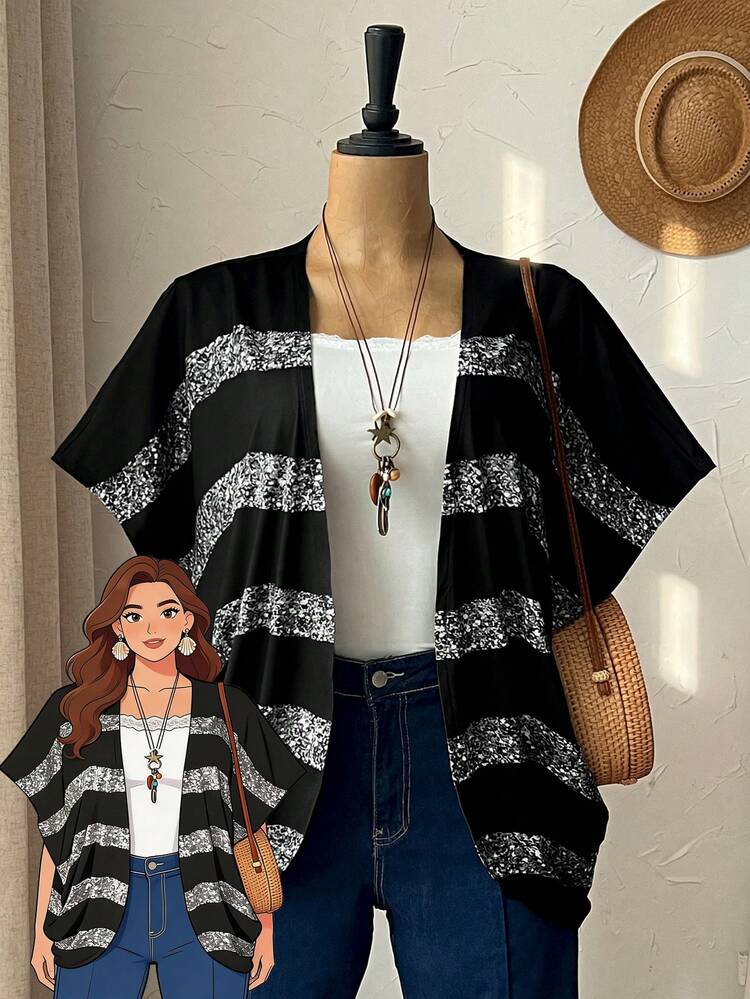 Plus Size Vacation Solid Color Asymmetric Hem Batwing Sleeve Casual Jacket,Spring/Summer Summer Outfits Summer Clothes  Spring Outfit Women Spring Clothing Country Style For Women