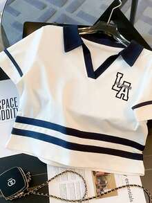 Franclia 修身 Polo 领插肩短袖上衣 + 休闲短裤套装 - 白色 - 查看 5