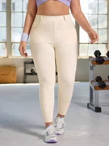 Flexra Celana Jeans Wanita Ukuran Besar Model Skinny Warna Polos, Elastisitas Tinggi, Kasual, dan Serbaguna - Krem - View 7