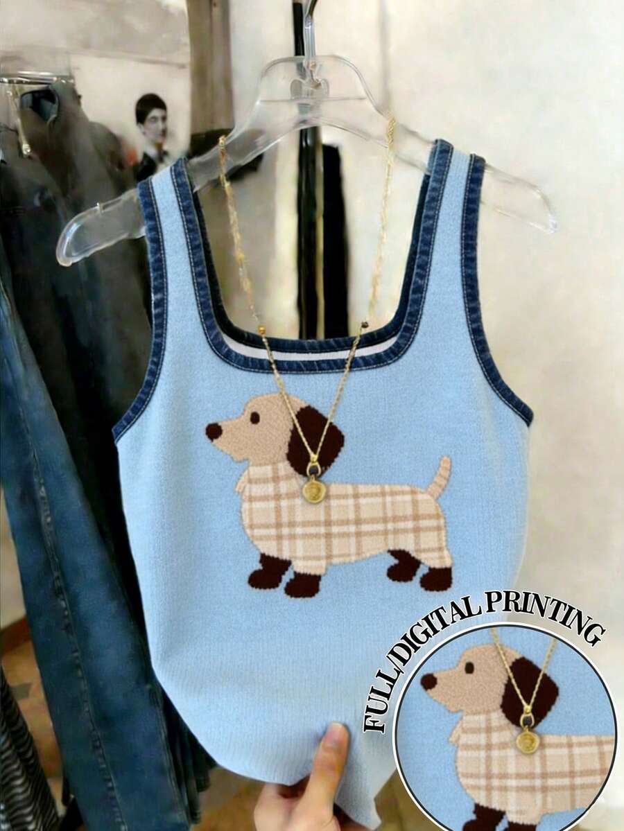 Resyla 畅销款蓝色狗狗印花修身女式背心 - 藍色 - 查看 1