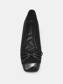 2025新款蝴蝶结方头粗跟平底套脚休闲舒适软底女鞋 - 黑色 - 查看 7