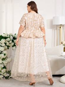 Ellevyn Đầm thêu màu mơ thanh lịch dành cho nữ cỡ lớn - Màu be - Xem 11