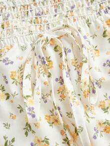 SHEIN VCAY Đầm midi dáng xòe màu vàng cổ vuông tay cánh hoa phong cách Bohemian, tôn dáng và giúp thon gọn vóc dáng cho nữ, thích hợp cho mùa hè. - Màu be - Xem 7