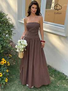 Firerie Đầm trơn màu thường ngày dành cho nữ, mùa hè. - Cà phê nâu - Xem 4