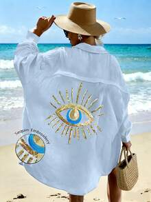 EMERY ROSE 2025 Plus Size Women Sequin Embellished Casual Shirt Dress Fall - Blue - View 1