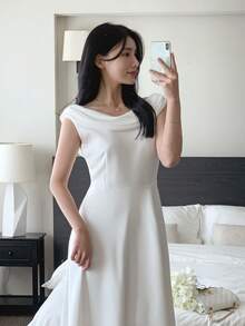 DAZY 女士优雅纯色无袖中长连衣裙，夏季女士连衣裙 - 白色 - 查看 9