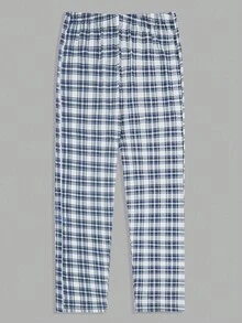 EURMUSE 男士纯棉格子印花室内三件套常规T恤、短裤和长裤家居服套装 - 米色 - 查看 9