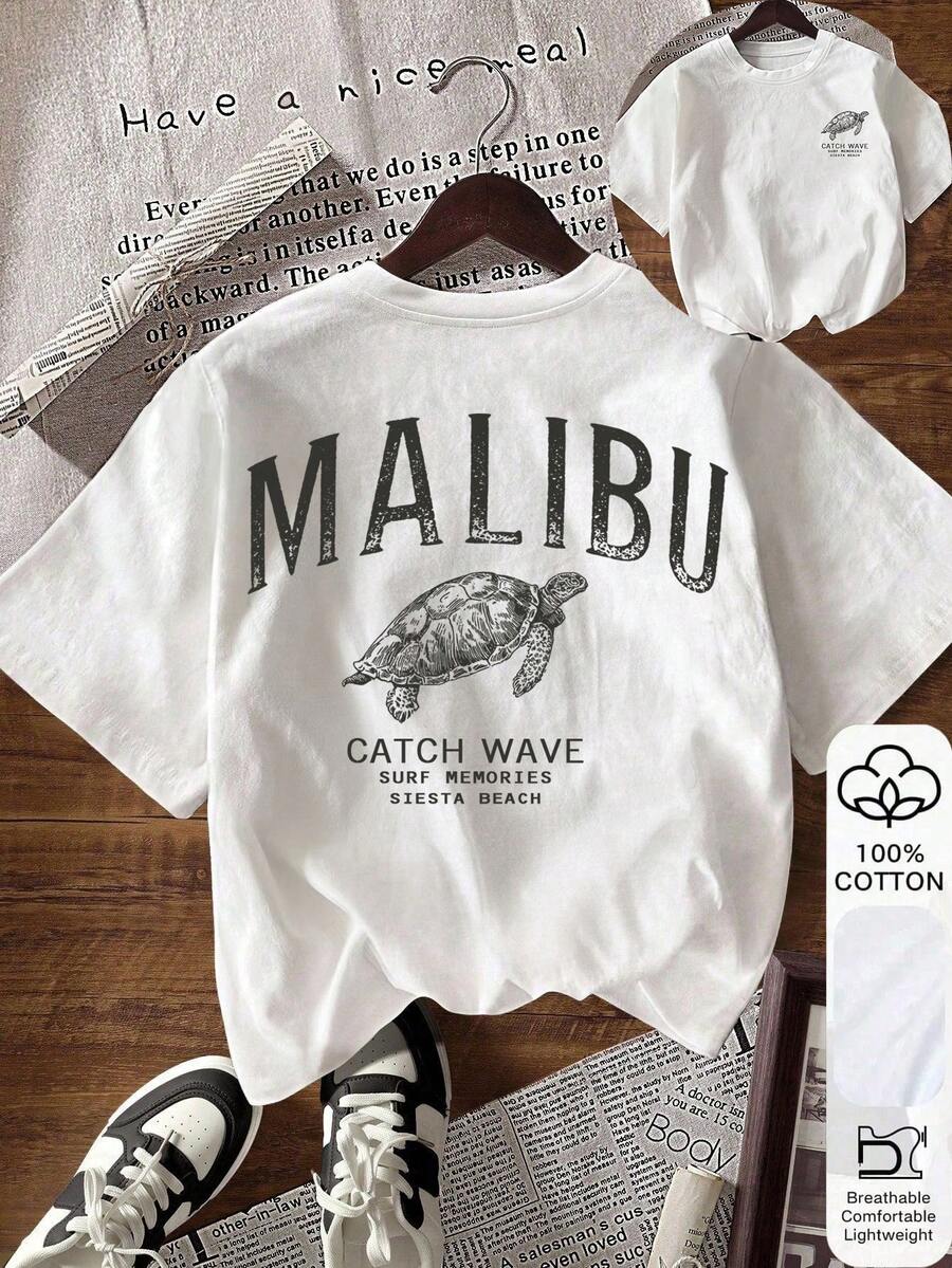 EMERY ROSE Women's Casual Letter Print Wrap T-Shirt, Summer - White - View 1