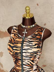 Sunspun Sleeveless Zebra Print Sexy Knit Jumpsuit, Spring/Summer - Multicolor - View 5
