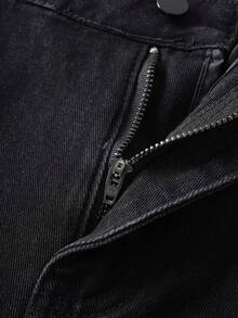 Manfinity Joysei 男士口袋破洞阔腿宽松休闲牛仔短裤男士街头潮流牛仔裤外出都市休闲街头度假 - 黑色 - 查看 3