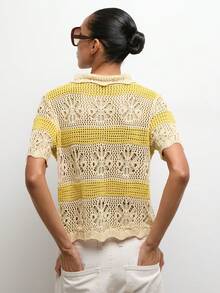 Áo khoác cardigan không tay nhẹ, chất liệu dệt kim thoáng khí, viền ren, phong cách boho bãi biển MAIJA. - Màu be - Xem 6