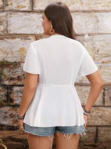 Breezaya Plus Size Women's Delicate Casual White Lace Trim Chiffon Blouse, Spring/Summer - White - View 2