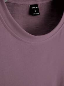 Manfinity Roughcore Men's Letter Print Round Neck Short Sleeve Casual T-Shirt - Purple - View 4