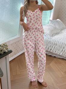 CottageSlumber 浪漫碎花吊带背心和裤子女士睡衣套装，春夏睡衣 - 彩色 - 查看 5