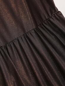 Sweetra Women's 70s Retro Elegant Brown And Gold Ice Silk Jumpsuit,Summer Bombshell Plunging Neck Halter Backless Metal Decor Buckle Party Wide Leg Pant - Coffee Brown - View 7