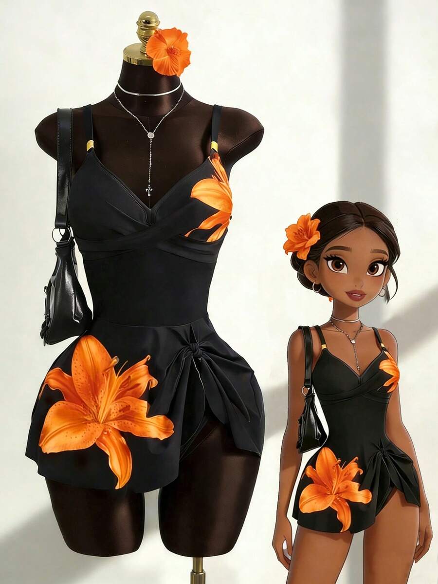 Zestiva 热销春夏沙滩度假可调节肩带金属配件印花泳衣两件套（肩带+三角泳裤） - 彩色 - 查看 1