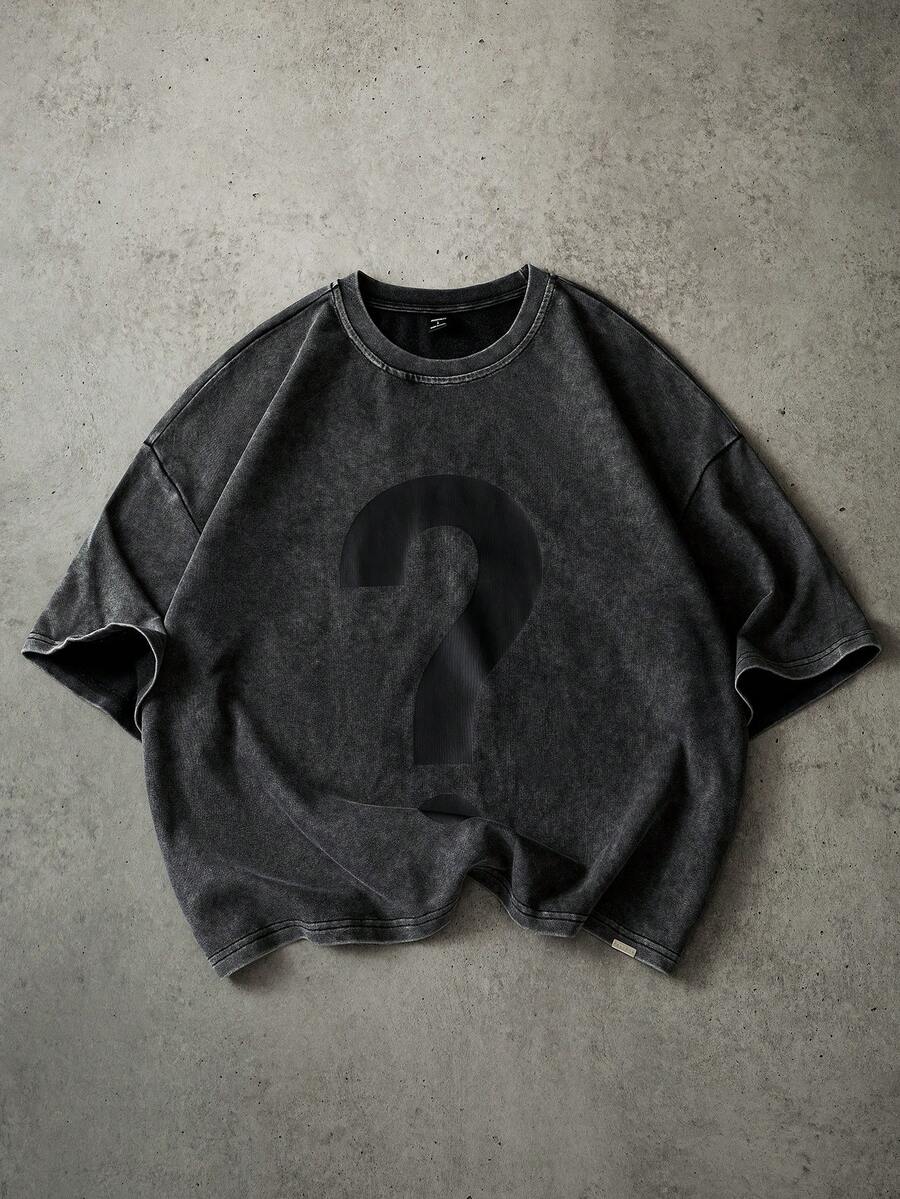 PAVTROS Men's Casual Question Mark Graphic Round Neck Short Sleeve T-Shirt, Versatile For Daily Wear - Black - View 1