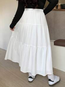 Dazy Plus 白色弹性腰部拼布A字裙，春夏 - 白色 - 查看 2