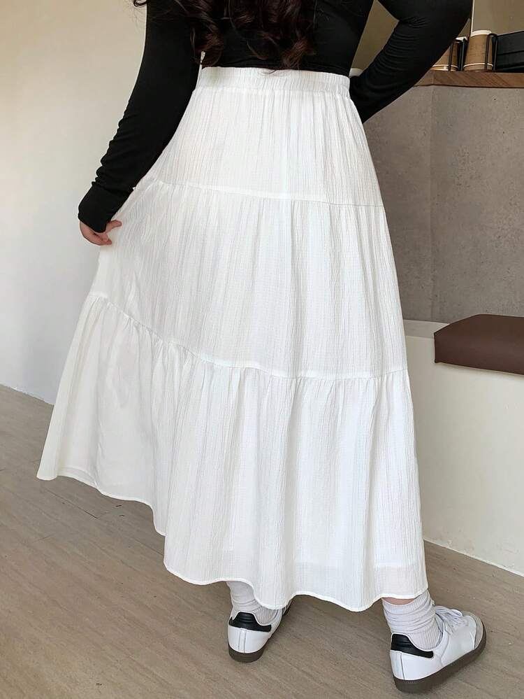 Dazy Plus White Elastic Waist Patchwork A-Line Skirt, Spring/Summer