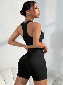 Slayform Slayform 2件套女士纯色圆领露脐背心和高腰短裤运动休闲套装，适合中国新年穿着，骑行短裤2件套，紧身短裤套装，黑色运动套装，女士高腰运动套装，运动文胸短裤套装，女士运动服，女士运动套装，女士运动服套装，女士运动服套装，女士运动服套装，女士两件套，女士运动服，女士健身服，女士夏季两件套，健身服，女士双层运动套装，女士运动套装 - 黑色 - 查看 2