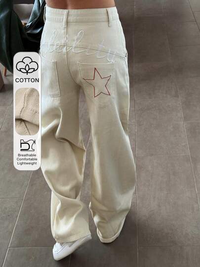 DAZY 刺绣字母装饰拼接女式牛仔裤 Y2k