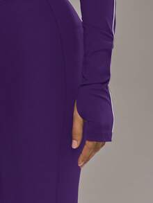 Musera Sport Zip Through Stripe Detail Cropped BBL Jacket Only Padel Autumn Fall Activewear Sport Gym Workout Yoga Pilates Fitness Daily Casual - Violet Purple - View 4