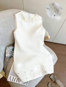 GlowEve Women's 2026 Spring/Summer New Elegant Commuter Beaded Rhinestone Sleeveless Dress - White - View 1