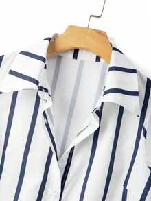 Franclia Women's Casual Elegant Minimalist Commuter Style Striped Sleeveless Shirt And Skirt 2-Piece Set, Suitable For Daily Commute - Blue - View 3